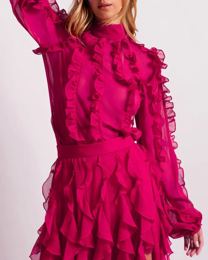 Women PatBO Tops and Bodysuits Ruffle High Neck Blouse FINAL SALE Fuchsia Women PatBO Tops and Bodysuits Ruffle High Neck Blouse FINAL SALE Fuchsia
