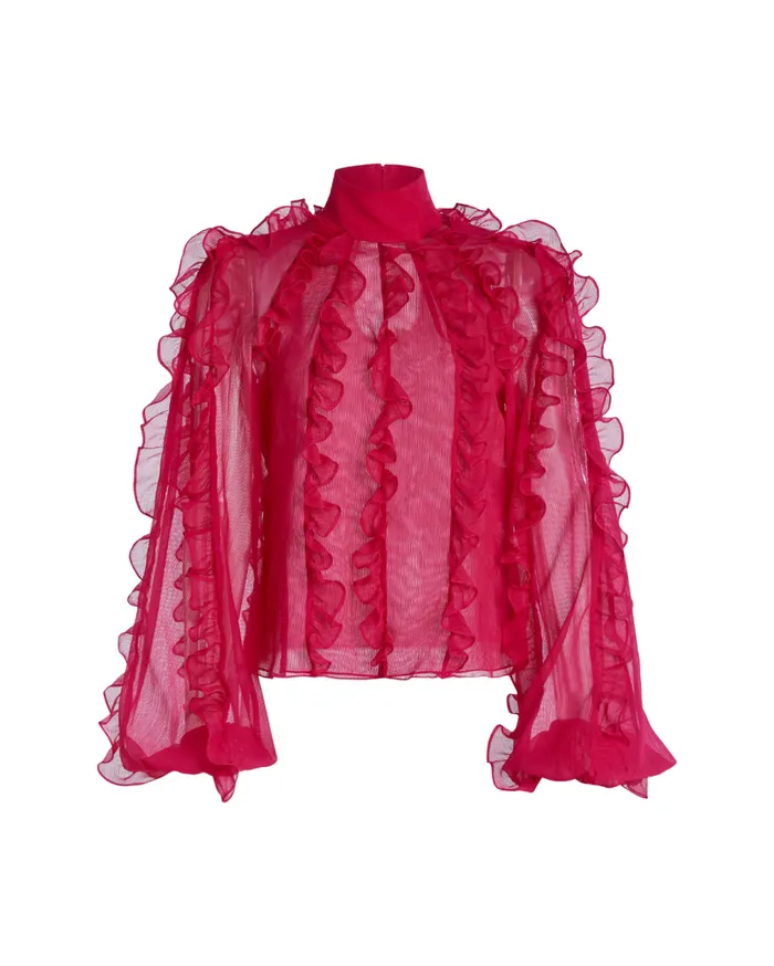 Women PatBO Tops and Bodysuits Ruffle High Neck Blouse FINAL SALE Fuchsia Women PatBO Tops and Bodysuits Ruffle High Neck Blouse FINAL SALE Fuchsia