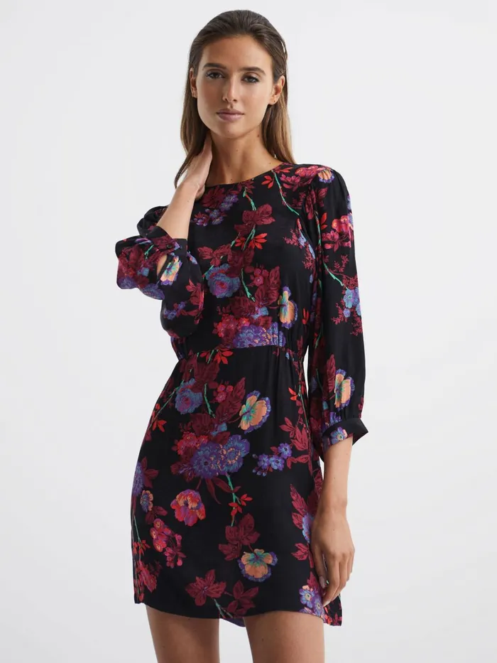 Women Paulina Fitted Floral Print Mini Dress Blackpink Reiss Dresses