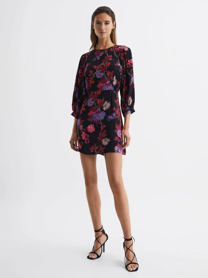 Women Paulina Fitted Floral Print Mini Dress Blackpink Reiss Dresses