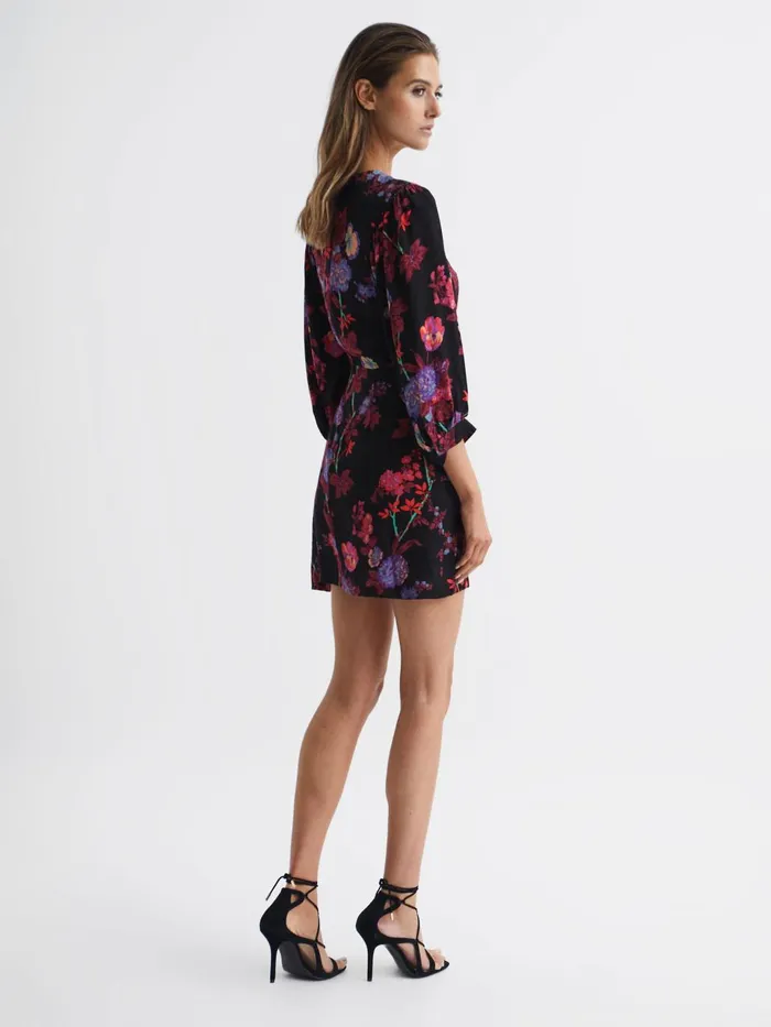 Women Paulina Fitted Floral Print Mini Dress Blackpink Reiss Dresses