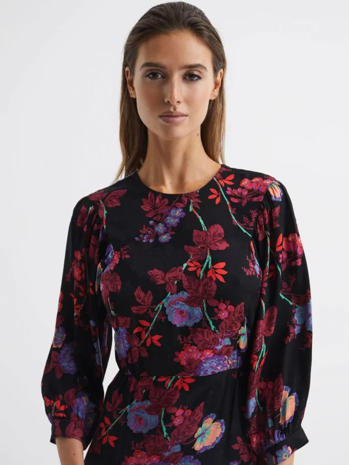 Women Paulina Fitted Floral Print Mini Dress Blackpink Reiss Dresses