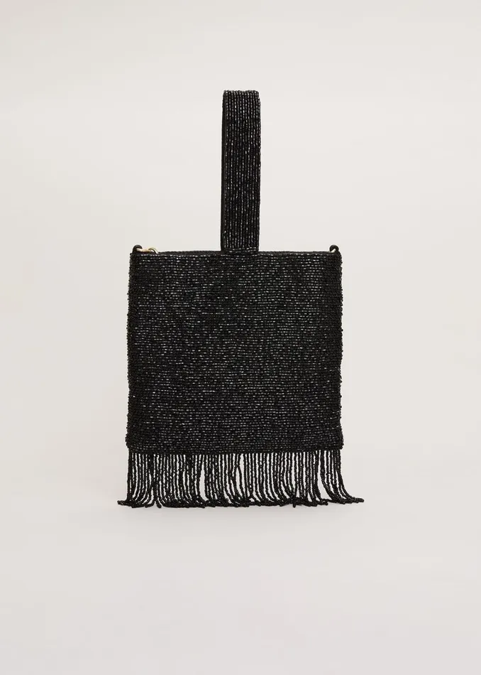 Women Phase Eight Bags and Clutches Black Beaded Tassle Bag
