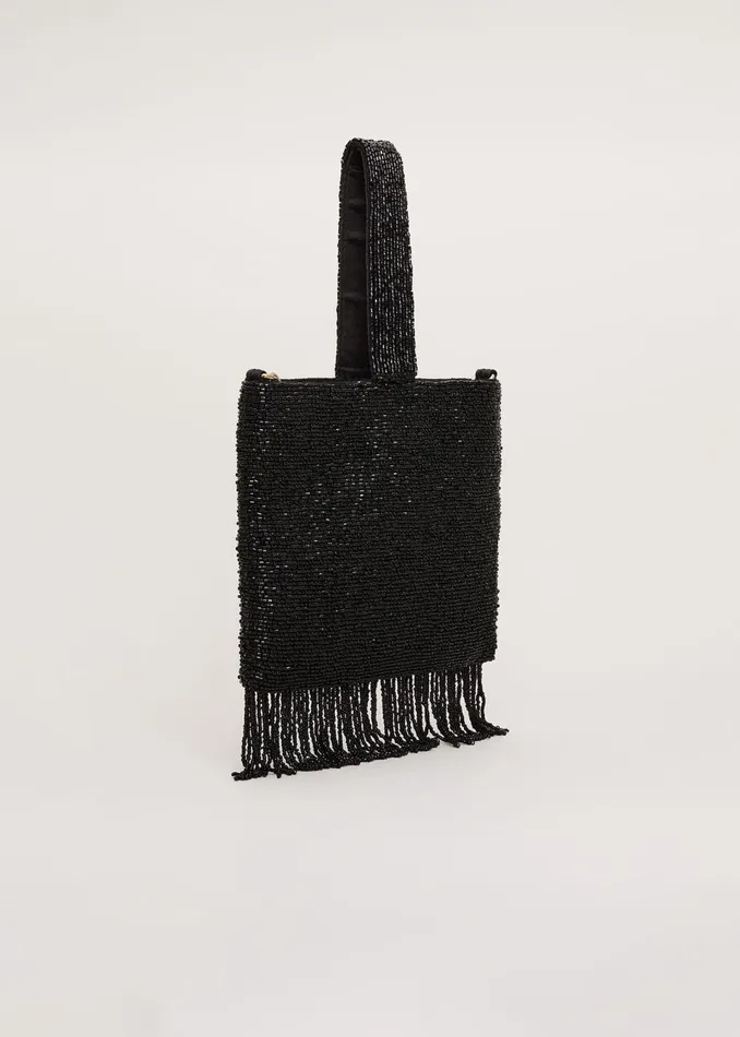 Women Phase Eight Bags and Clutches Black Beaded Tassle Bag