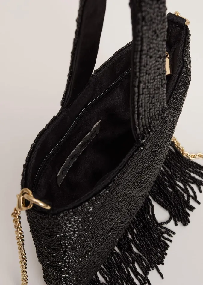 Women Phase Eight Bags and Clutches Black Beaded Tassle Bag
