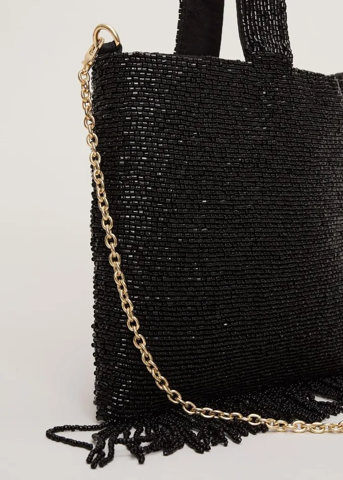 Women Phase Eight Bags and Clutches Black Beaded Tassle Bag