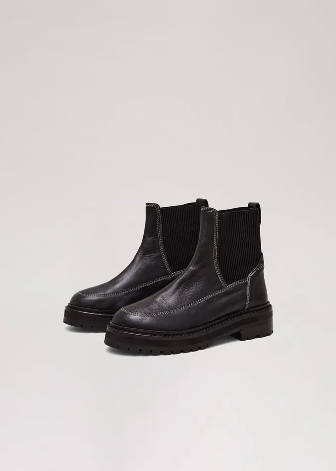 Women Phase Eight Boots Black Feature Stitch Chunky Chelsea Boot