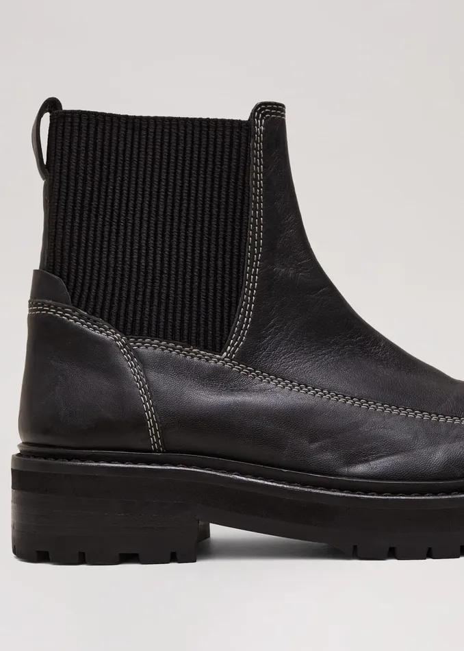 Women Phase Eight Boots Black Feature Stitch Chunky Chelsea Boot