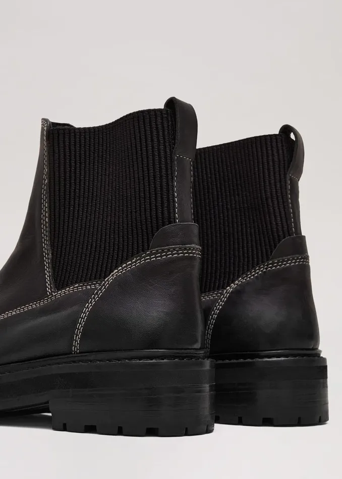 Women Phase Eight Boots Black Feature Stitch Chunky Chelsea Boot