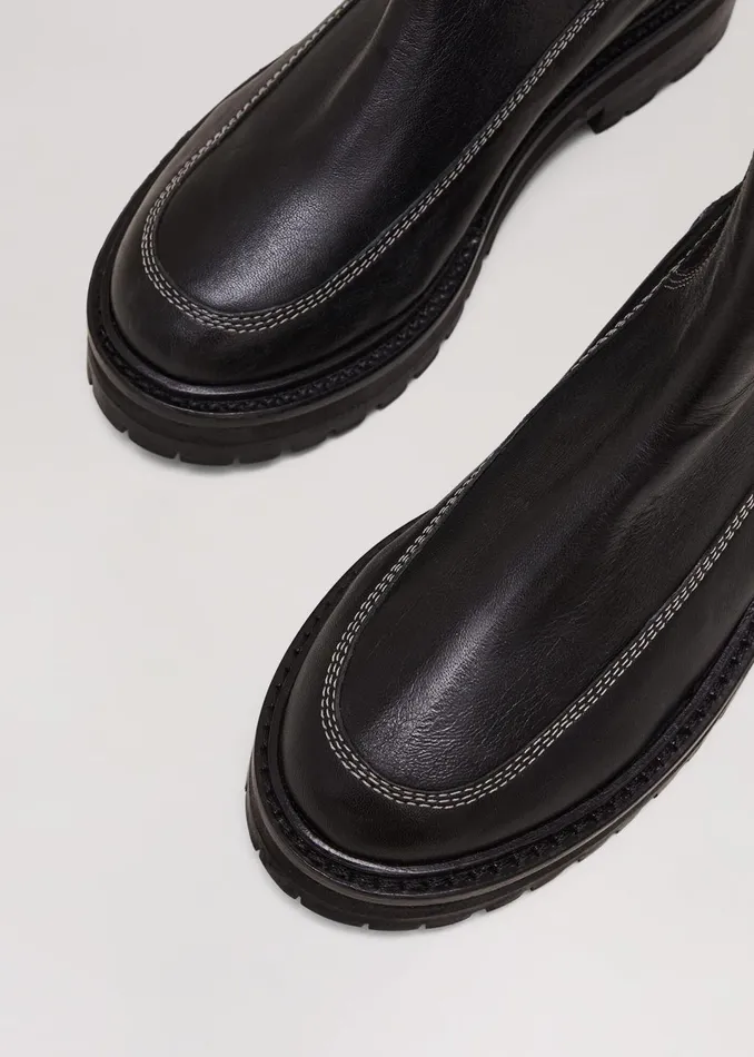 Women Phase Eight Boots Black Feature Stitch Chunky Chelsea Boot