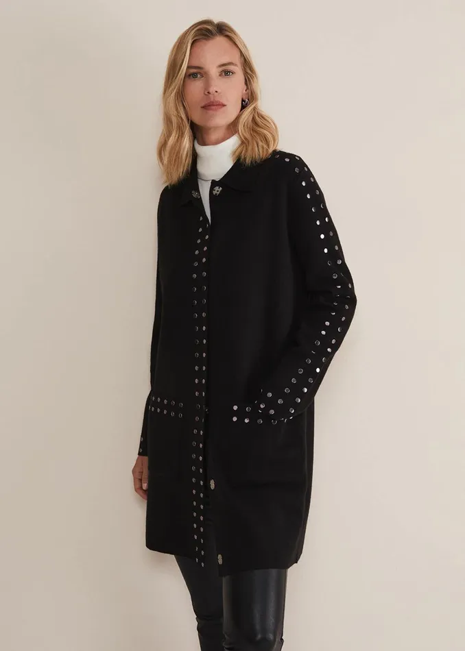 Women Phase Eight Coats Cassidy Black Knitted Coat