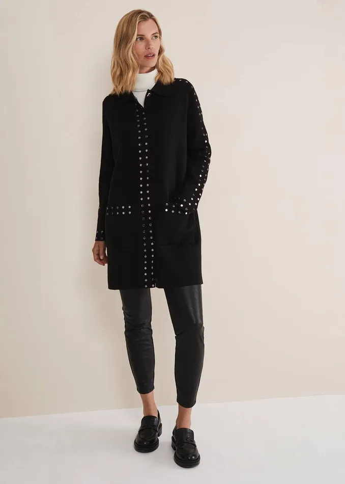 Women Phase Eight Coats Cassidy Black Knitted Coat