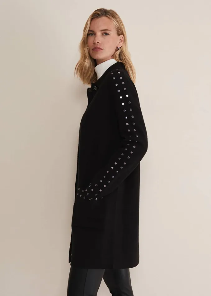 Women Phase Eight Coats Cassidy Black Knitted Coat