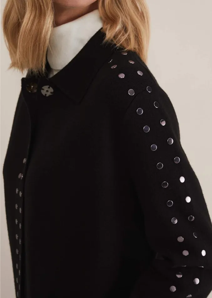 Women Phase Eight Coats Cassidy Black Knitted Coat