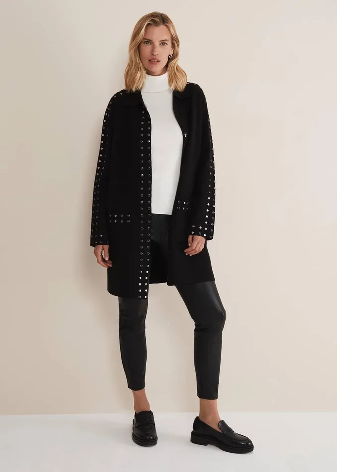 Women Phase Eight Coats Cassidy Black Knitted Coat