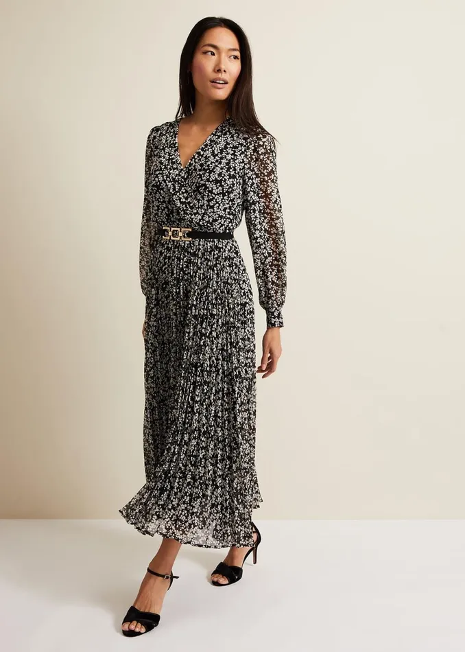 Women Phase Eight Dresses Ayana Spot Pleat Midaxi Dress