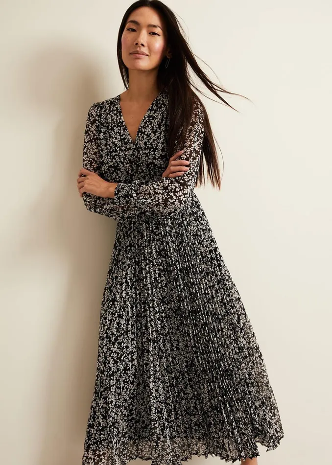 Women Phase Eight Dresses Ayana Spot Pleat Midaxi Dress