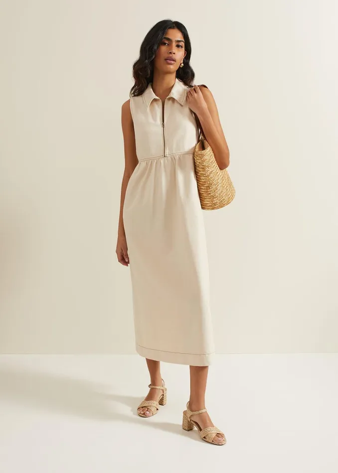 Women Phase Eight Dresses Blakely Zip Denim Midi Dress