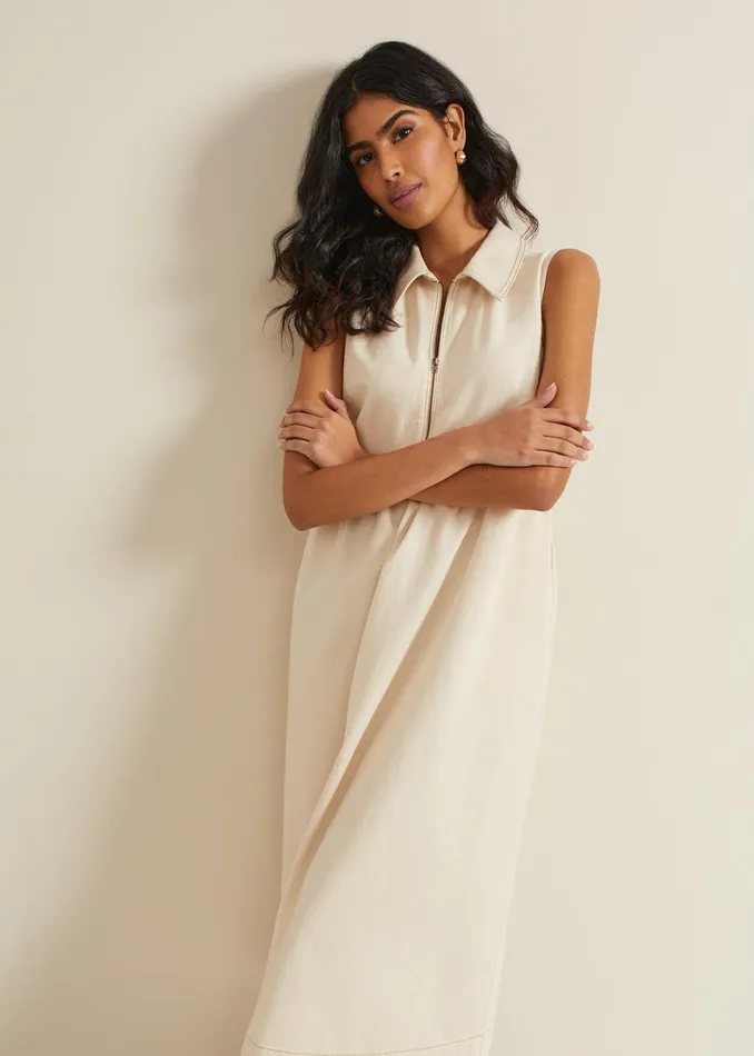 Women Phase Eight Dresses Blakely Zip Denim Midi Dress