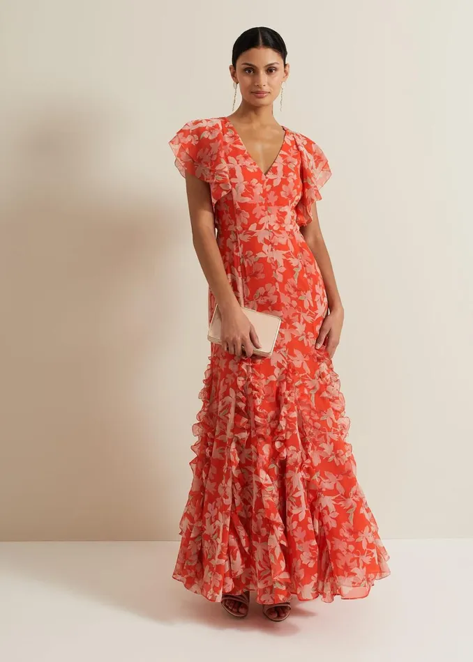 Women Phase Eight Dresses Gaby Floral Print Ruffle Maxi Dress