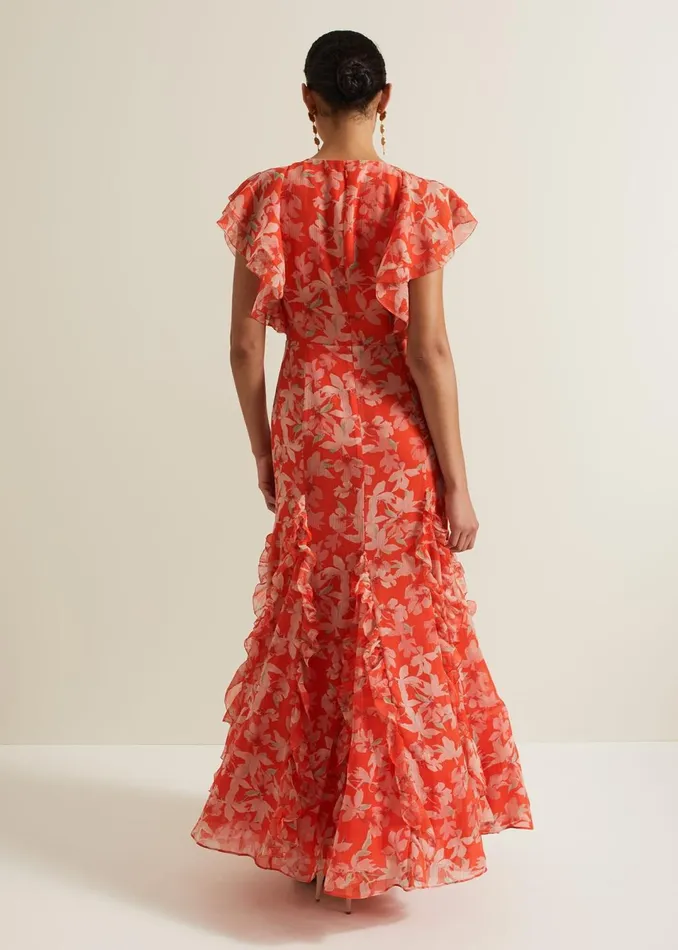 Women Phase Eight Dresses Gaby Floral Print Ruffle Maxi Dress