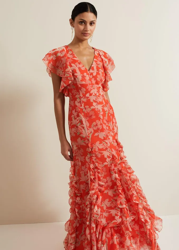 Women Phase Eight Dresses Gaby Floral Print Ruffle Maxi Dress