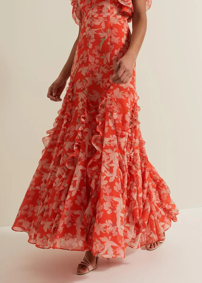 Women Phase Eight Dresses Gaby Floral Print Ruffle Maxi Dress