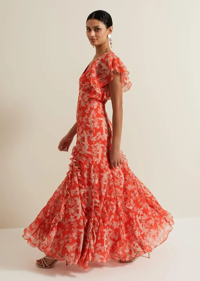 Women Phase Eight Dresses Gaby Floral Print Ruffle Maxi Dress