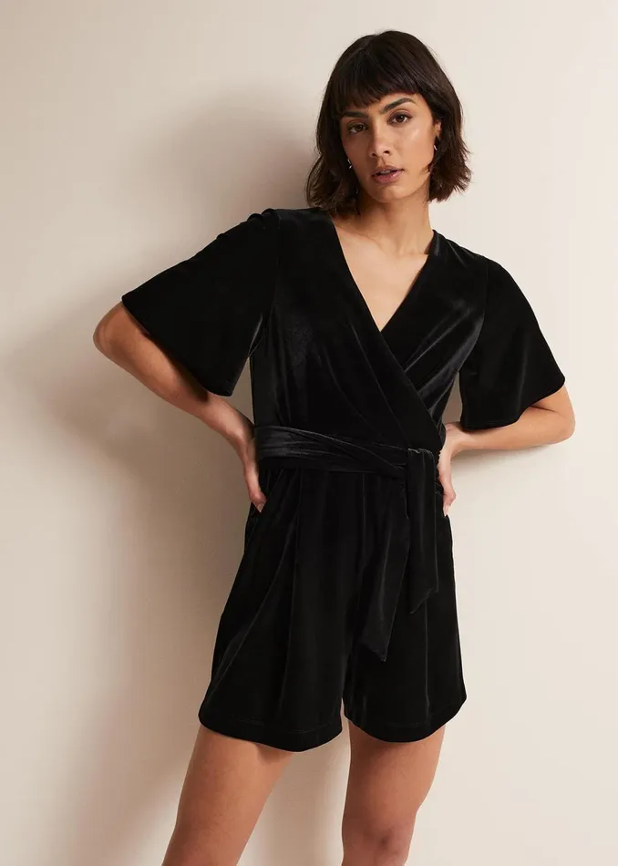 Women Phase Eight Dresses Holly Black Velvet Playsuit