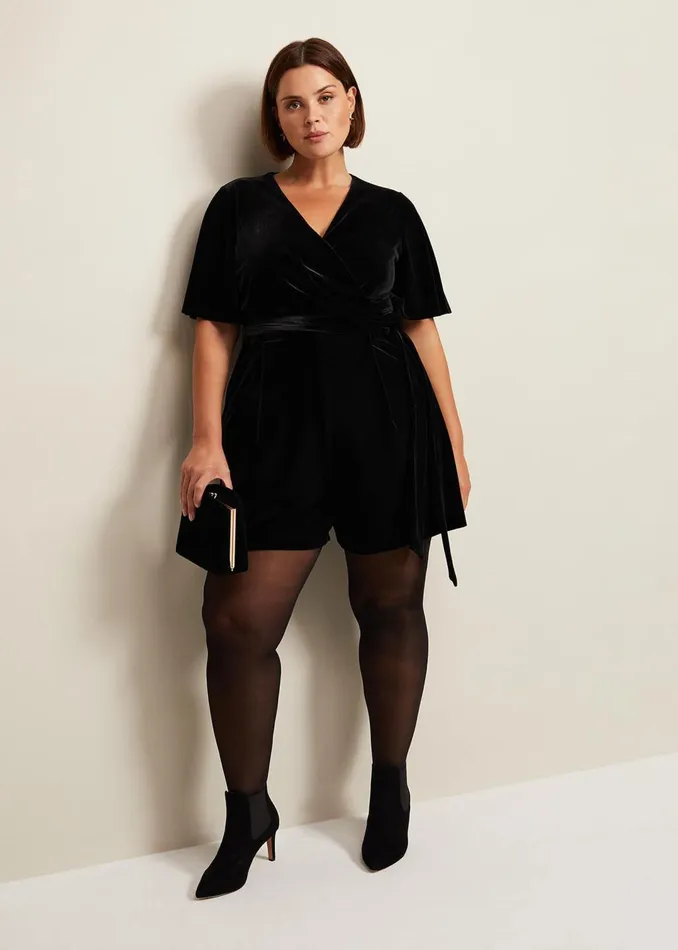 Women Phase Eight Dresses Holly Black Velvet Playsuit