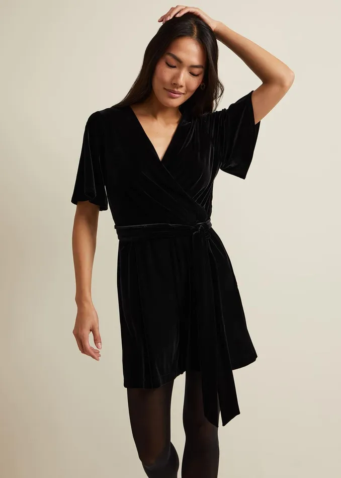 Women Phase Eight Dresses Holly Black Velvet Playsuit