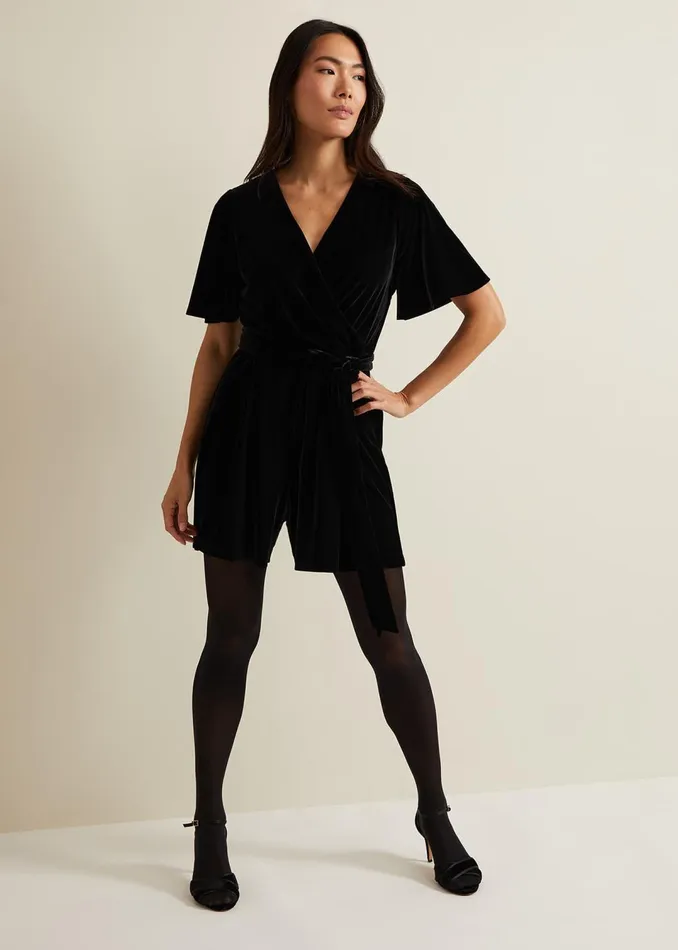 Women Phase Eight Dresses Holly Black Velvet Playsuit