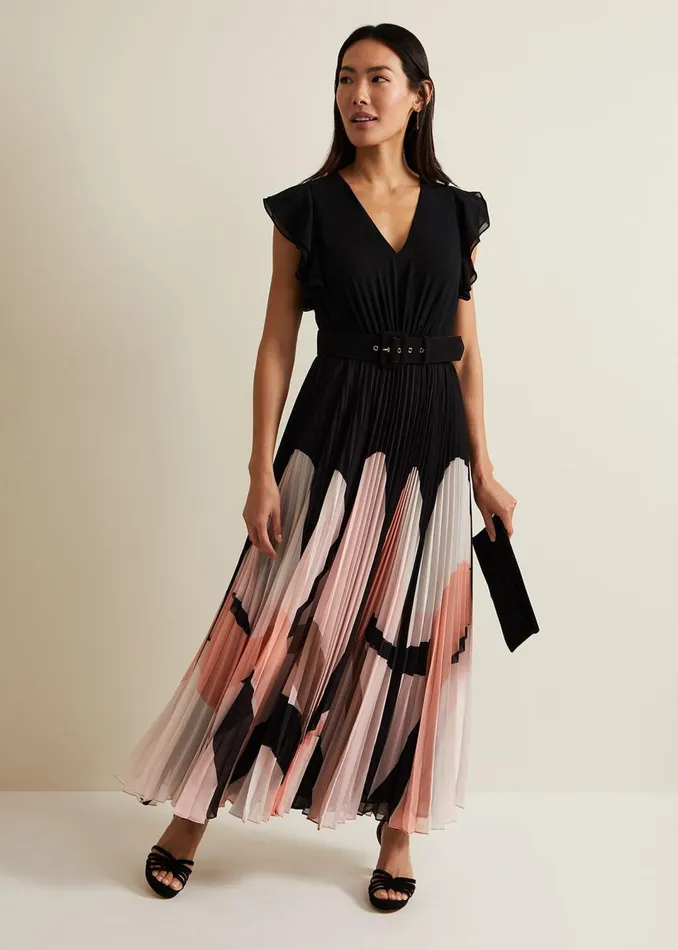 Women Phase Eight Dresses Isla Printed Skirt Ruffle Top Maxi Dress
