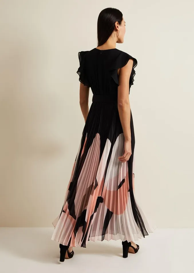 Women Phase Eight Dresses Isla Printed Skirt Ruffle Top Maxi Dress