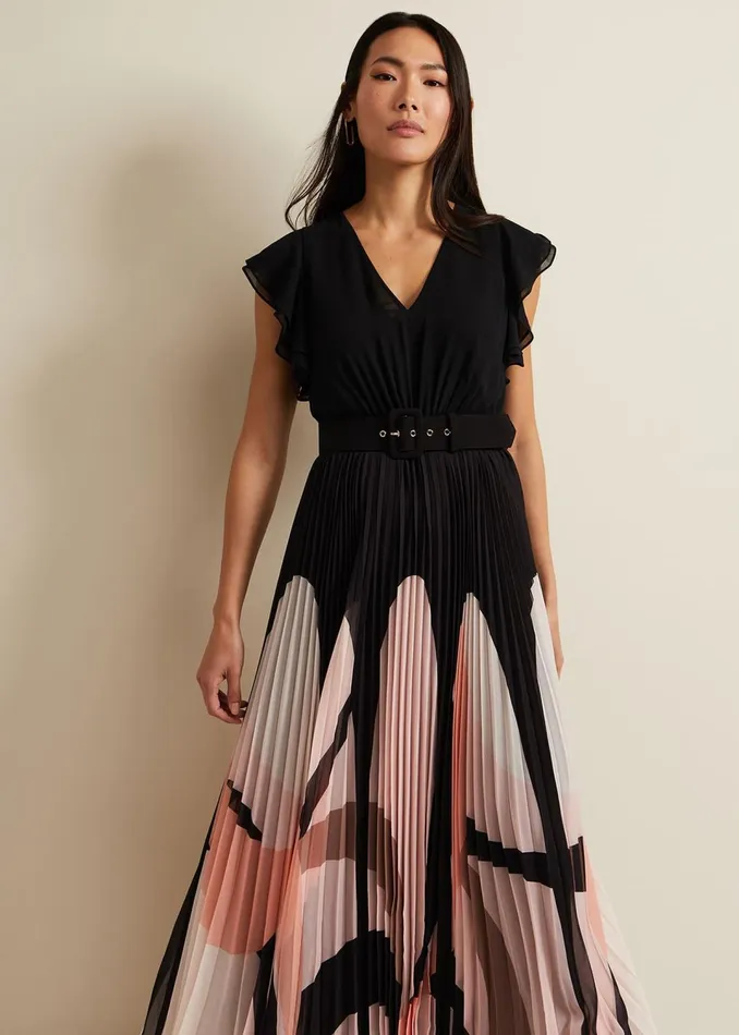 Women Phase Eight Dresses Isla Printed Skirt Ruffle Top Maxi Dress