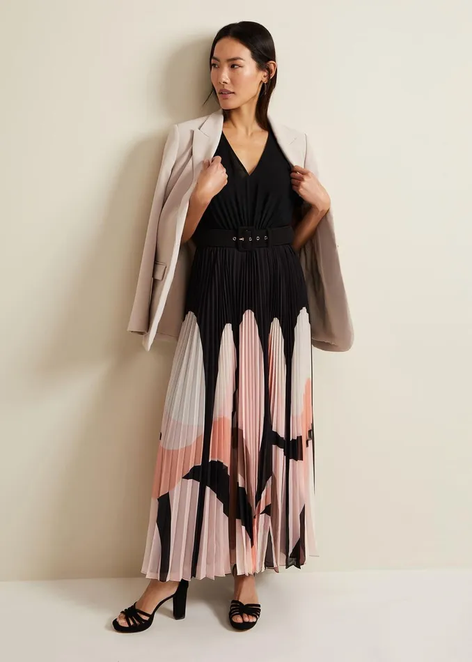 Women Phase Eight Dresses Isla Printed Skirt Ruffle Top Maxi Dress