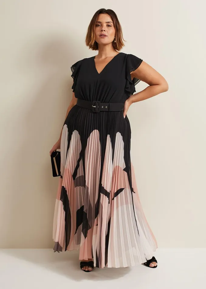 Women Phase Eight Dresses Isla Printed Skirt Ruffle Top Maxi Dress