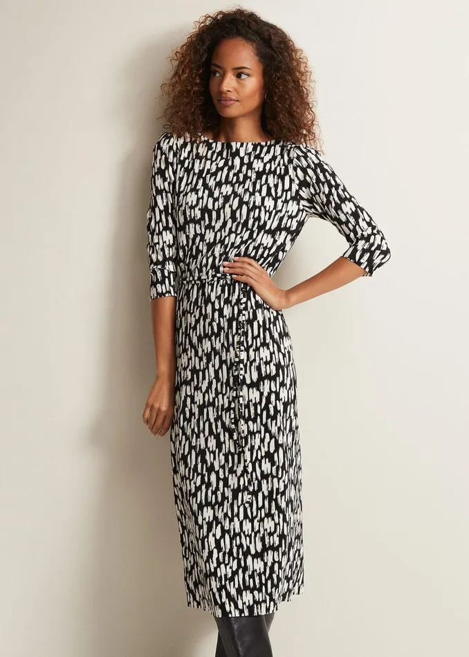 Women Phase Eight Dresses Jane Spotted Plisse Midi Dress