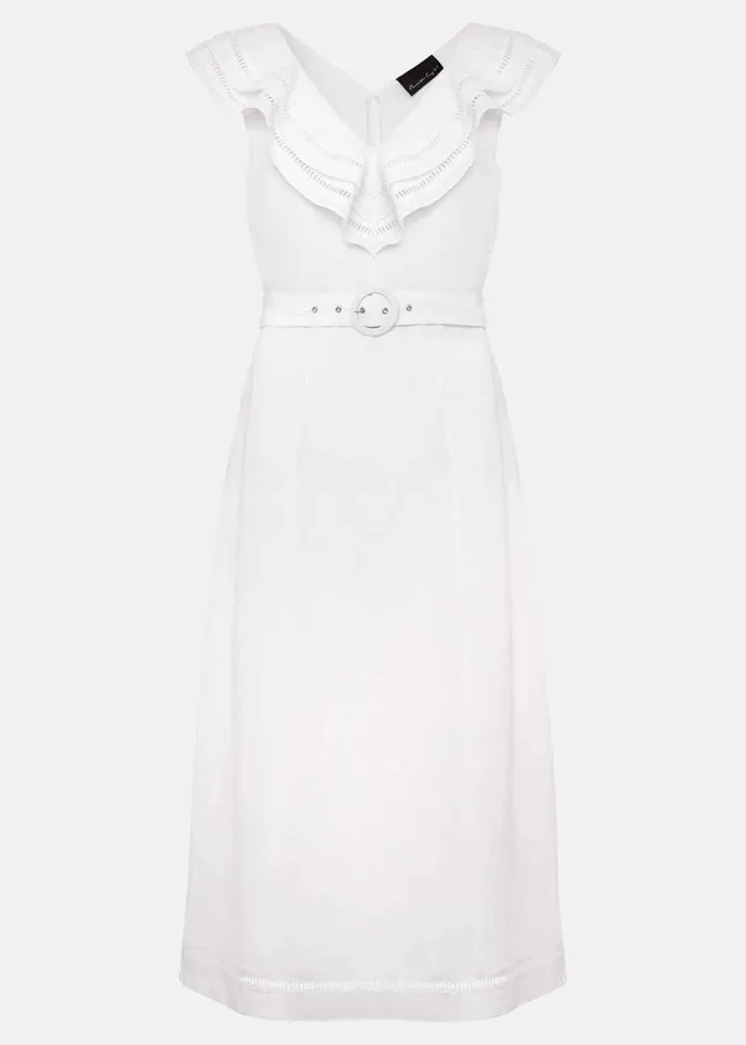 Women Phase Eight Dresses Julieta White Linen Ruffle Broderie Midi Dress