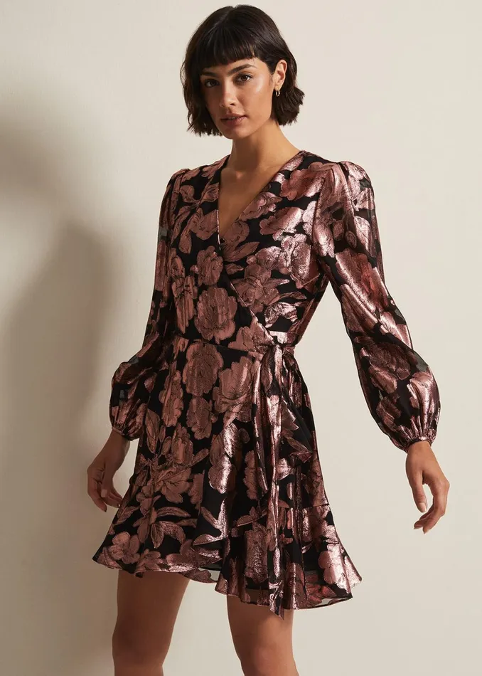 Women Phase Eight Dresses Juniper Foil Jacquard Wrap Dress