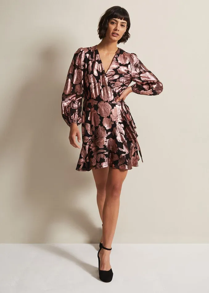 Women Phase Eight Dresses Juniper Foil Jacquard Wrap Dress