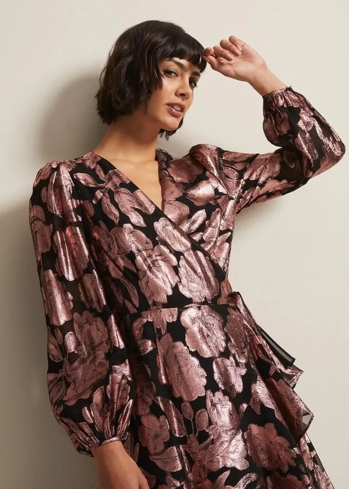 Women Phase Eight Dresses Juniper Foil Jacquard Wrap Dress