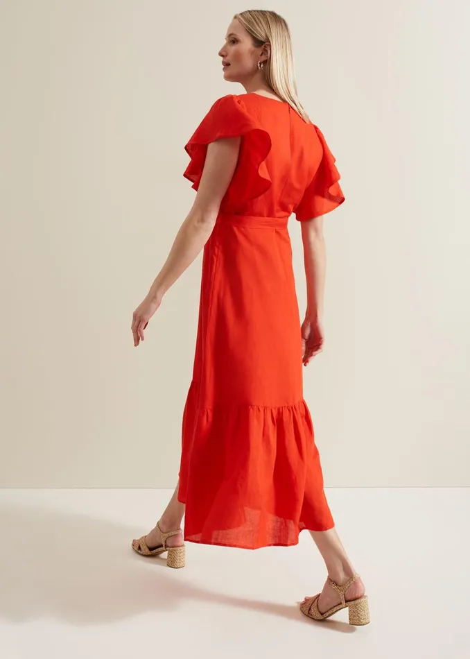 Women Phase Eight Dresses Morgan Red Linen Midi Dress