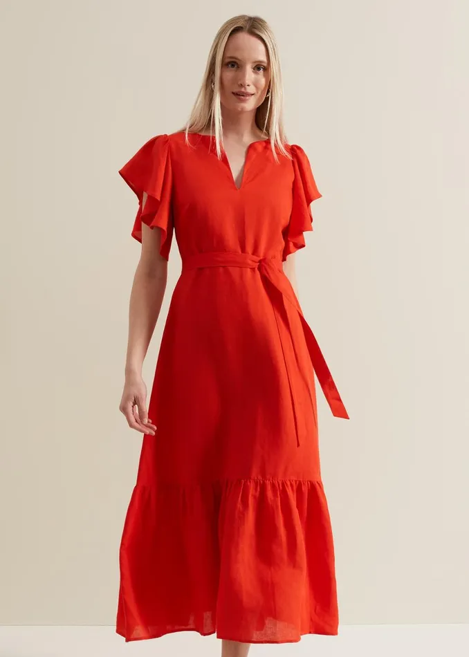 Women Phase Eight Dresses Morgan Red Linen Midi Dress