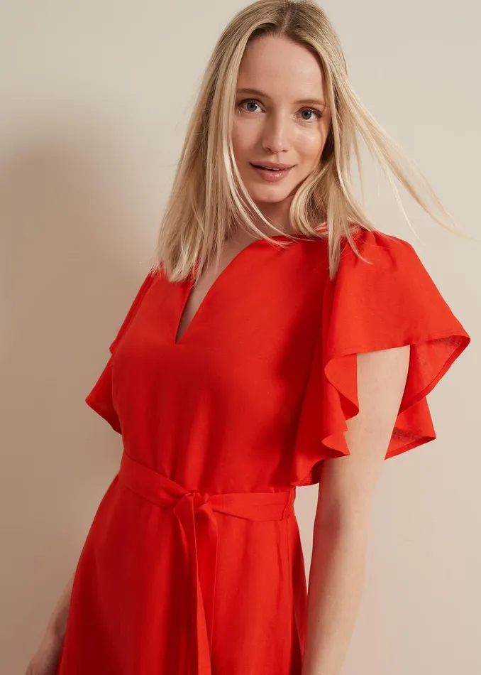 Women Phase Eight Dresses Morgan Red Linen Midi Dress