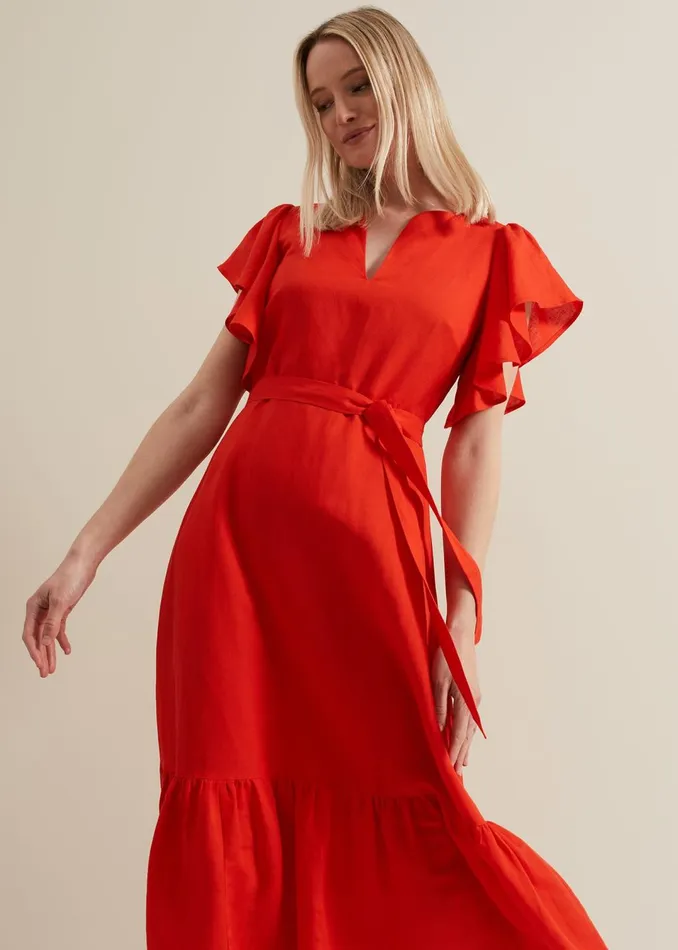 Women Phase Eight Dresses Morgan Red Linen Midi Dress