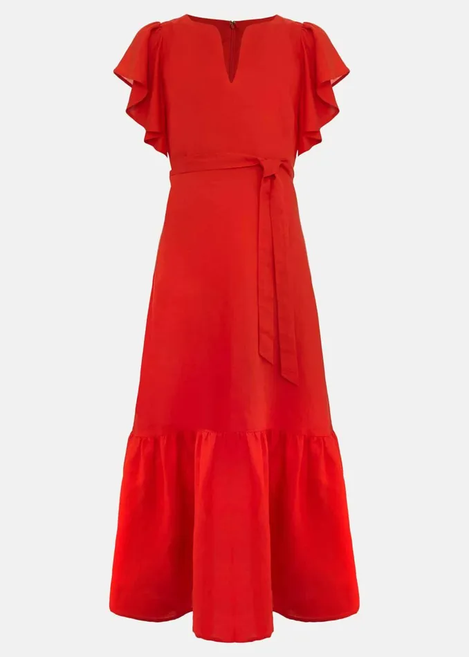 Women Phase Eight Dresses Morgan Red Linen Midi Dress
