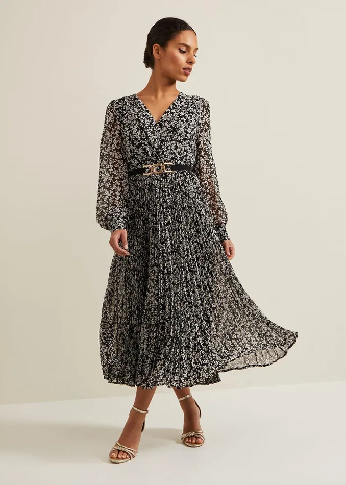 Women Phase Eight Dresses Petite Ayana Spot Pleat Midaxi Dress