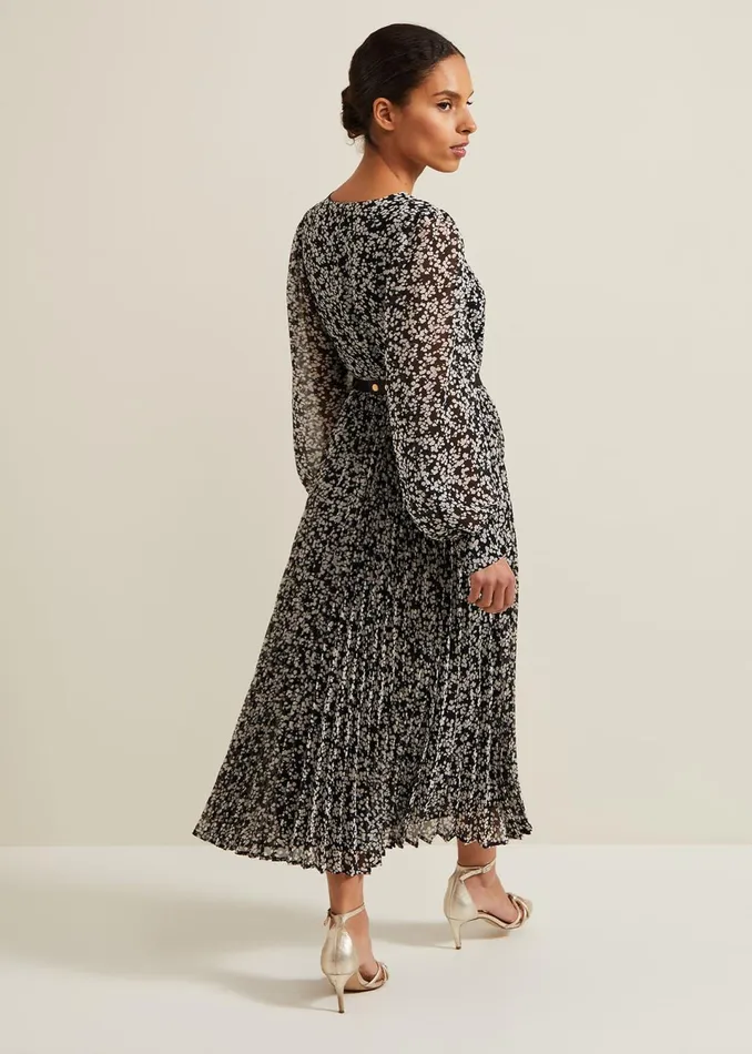 Women Phase Eight Dresses Petite Ayana Spot Pleat Midaxi Dress