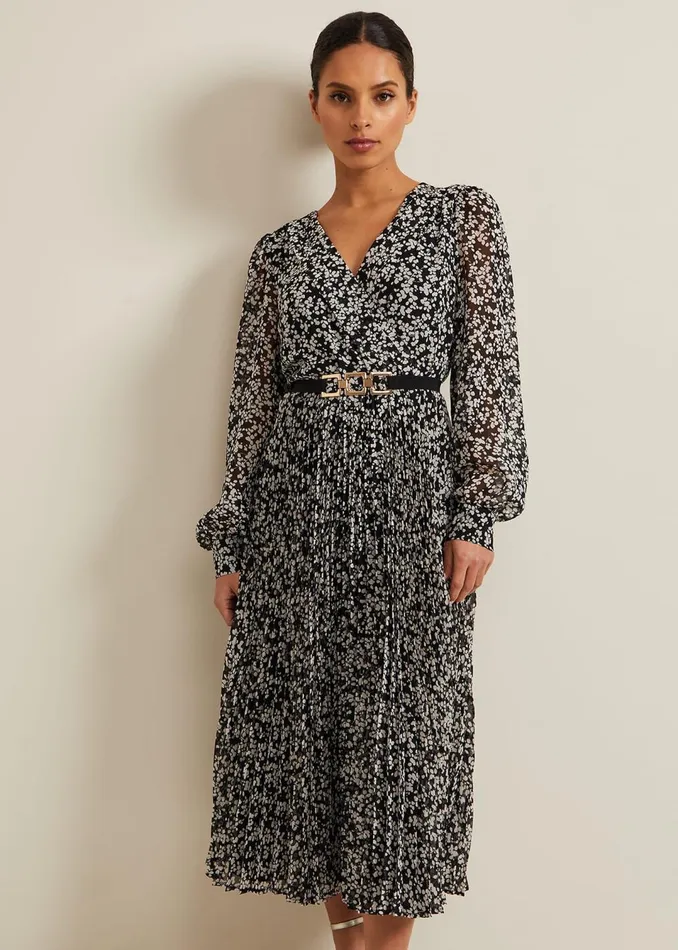 Women Phase Eight Dresses Petite Ayana Spot Pleat Midaxi Dress